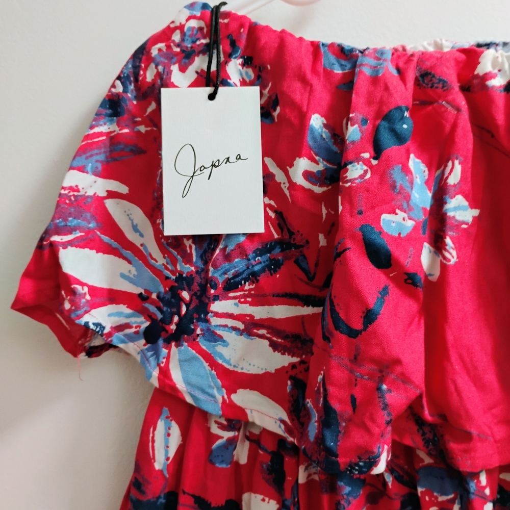 Strapless Floral Dress - Red and Blue